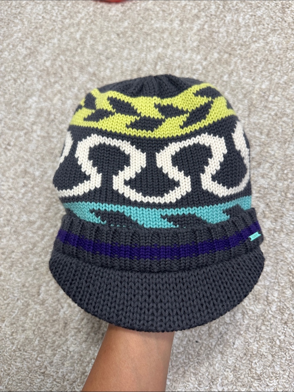 Lululemon Knit Visor Beanie in Charcoal with Lime & Teal Accents